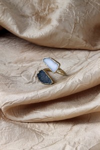 Grey and white drusy adj ring