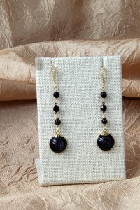 Black drusy long teardrop earrings