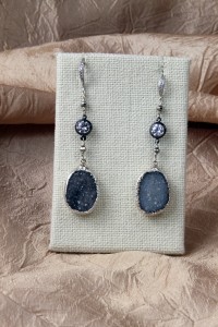 Grey drusy silver earrings