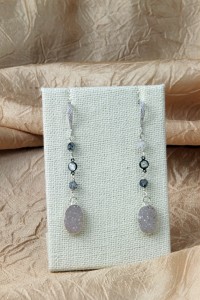 Oval drusy silver earrings