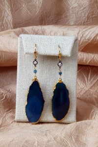 Teal agate slice earrings