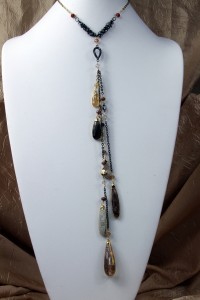 Agate and quartz drops lariat