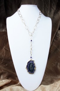 Amethyst stalactite pendant on long gold chain