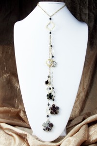 Brown agate flower fantasy lariat on gold chain