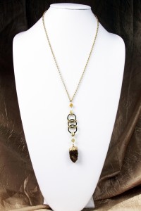 Drusy spear pendant on long gold chain