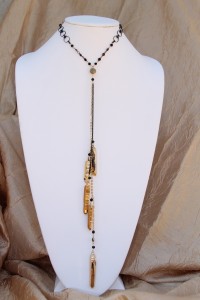 Gold dipped quartz spears lariat necklace