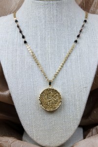 Gold drusy pendant on gold necklace