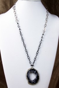 Large geode pendant on long silver chain