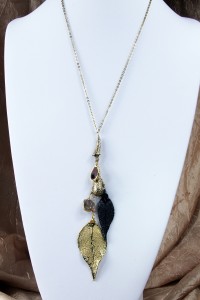 Leaf fantasy on long gold chain