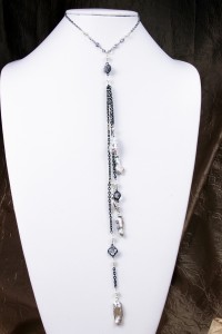 Mabe pearls on long silver necklace