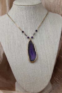 Purple agate slice on gold necklace