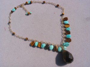 Tiger eye and turquoise on chain 